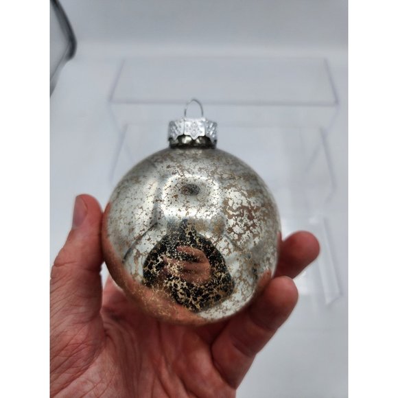 Vintage Silver Mercury Glass Crackle Style Ball Orb Christmas Ornament - Picture 4 of 6